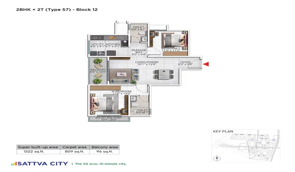 Featured Image of Sattva City 2 BHK 1322 Sq Ft Floor Plan
