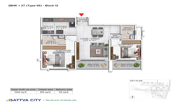 Featured Image of Sattva City 2 BHK 1343 Sq Ft Floor Plan