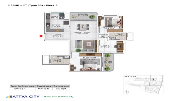 Featured Image of Sattva City 2.5 BHK 1599 Sq Ft Floor Plan