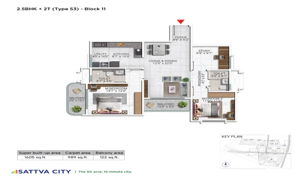 Featured Image of Sattva City 2.5 BHK 1605 Sq Ft Floor Plan