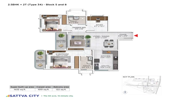 Featured Image of Sattva City 2.5 BHK 1632 Sq Ft Floor Plan