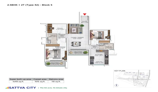 Featured Image of Sattva City 2.5 BHK 1648 Sq Ft Floor Plan