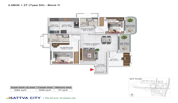 Featured Image of Sattva City 2.5 BHK 1682 Sq Ft Floor Plan