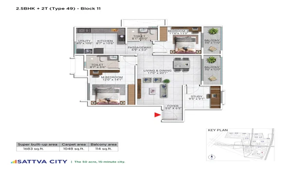 Featured Image of Sattva City 2.5 BHK 1683 Sq Ft Floor Plan