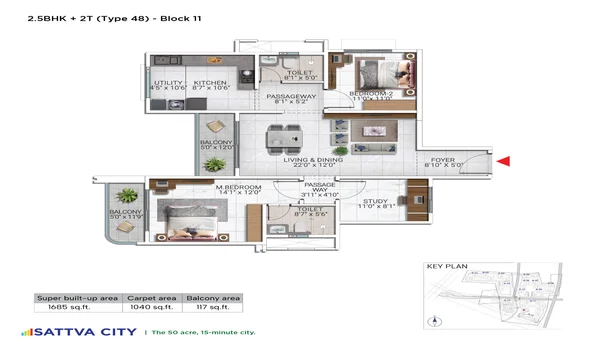 Featured Image of Sattva City 2.5 BHK 1685 Sq Ft Floor Plan
