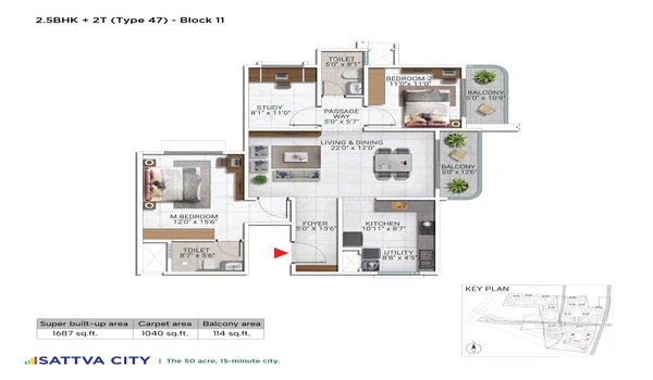 Featured Image of Sattva City 2.5 BHK 1687 Sq Ft Floor Plan