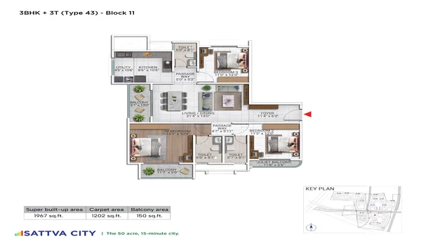 Featured Image of Sattva City 3 BHK 1967 Sq Ft Floor Plan