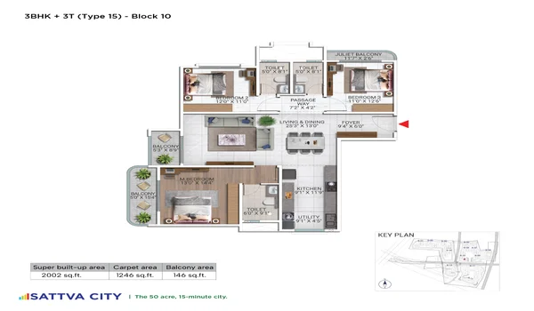 Featured Image of Sattva City 3 BHK 2002 Sq Ft Floor Plan