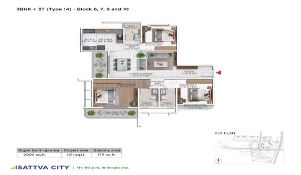 Featured Image of Sattva City 3 BHK 2003 Sq Ft Floor Plan