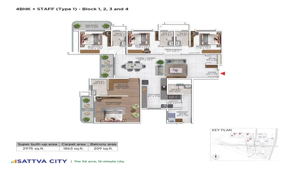 Featured Image of Sattva City 4 BHK 2975 Sq Ft Floor Plan