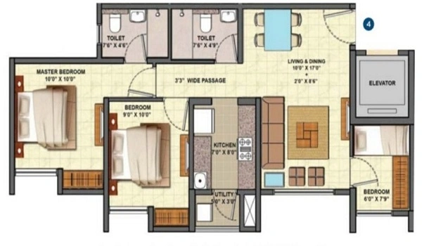 Sattva Hamlet 2.5 BHK Apartment Floor Plan