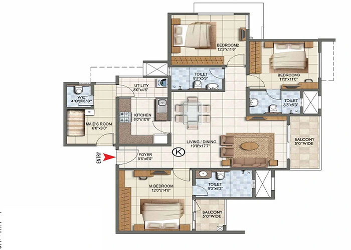 Featured Image of Sattva Hamlet 3.5 BHK Apartment Floor Plan