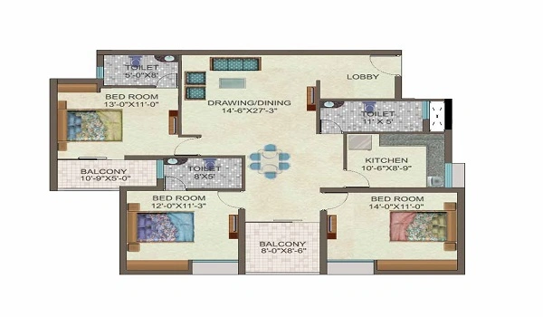 Sattva Hamlet 3 BHK Apartment Floor Plan